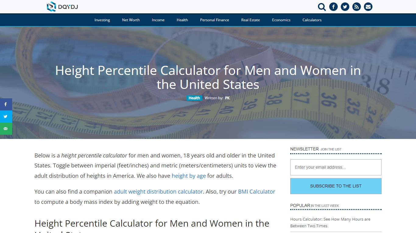 Height Percentile Calculator by Gender (United States) - DQYDJ