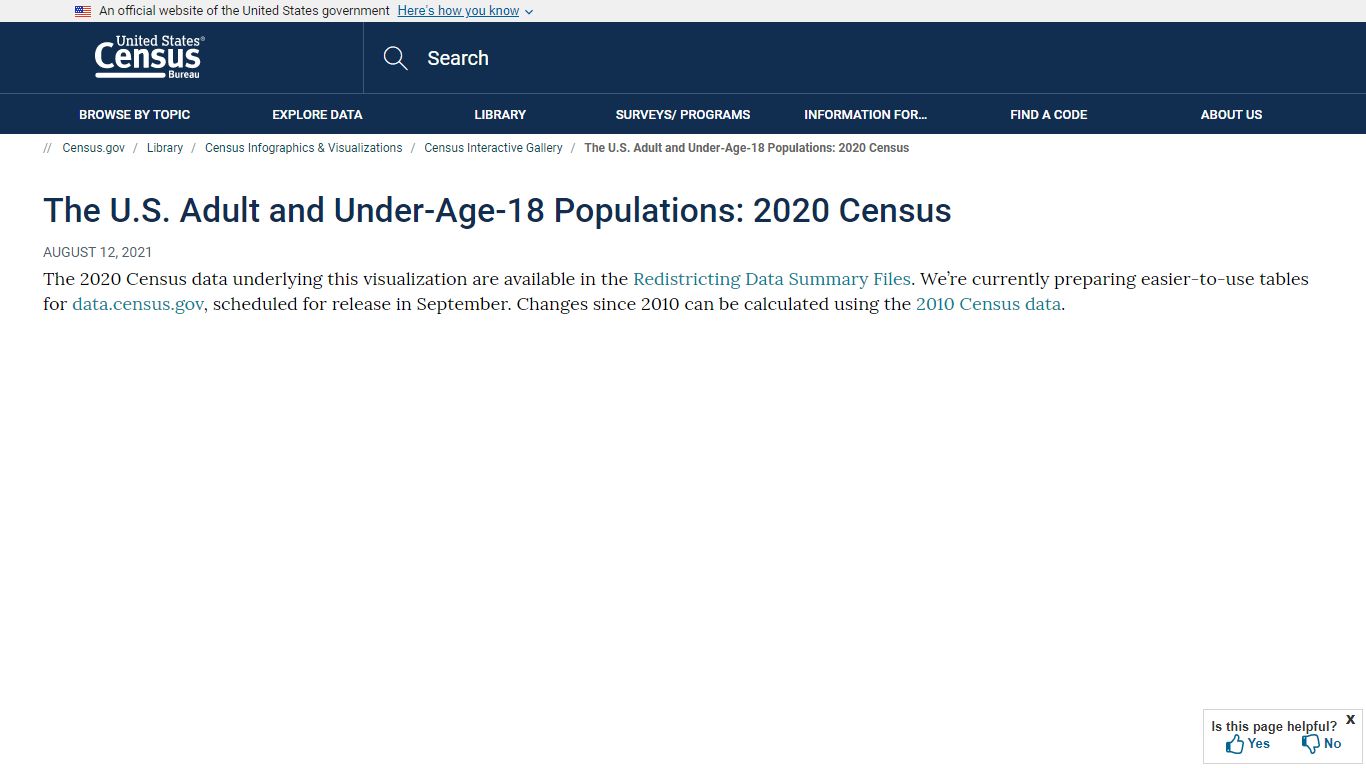 The U.S. Adult and Under-Age-18 Populations: 2020 Census